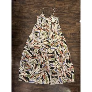 Monteau Los Angeles Maxi Dress Abstract Leaf Print Boho Large
